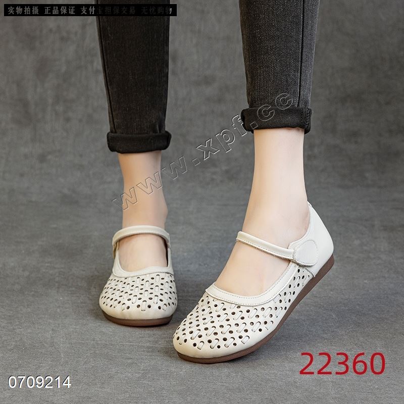 新款头层牛皮镂空浅口单鞋22360