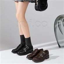 新款小个子隐形增高黑色小皮鞋英伦风真皮圆头布洛克小香复古小单鞋2603   下单注明鞋底厚度3厘米/5厘米/7厘米 平底3厘米，内增高3+2，内增高4*3