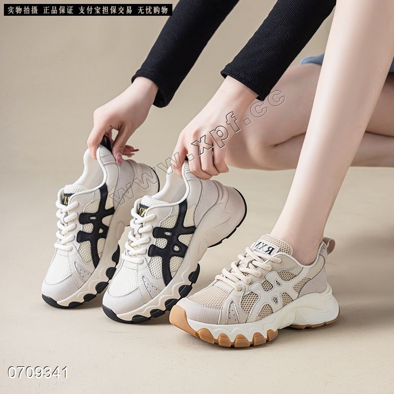 新款头层牛皮厚底双网休闲鞋9776