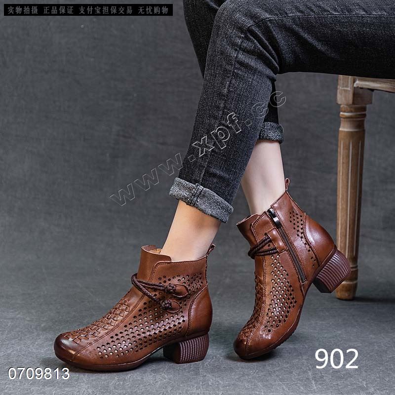 新示头层牛皮镂空短靴902
