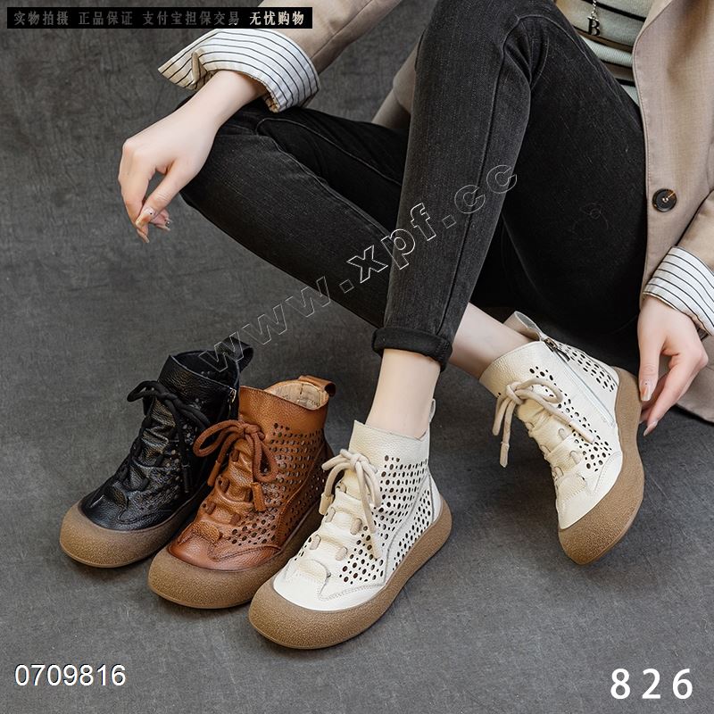 新款头层牛皮镂空短靴777
