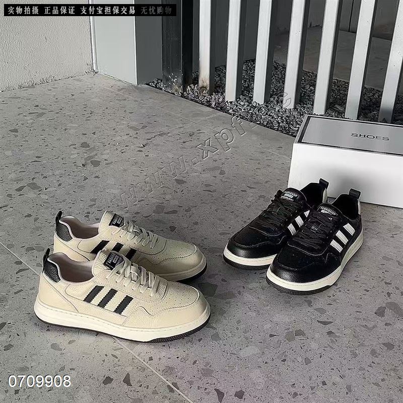 新款三条杠头层牛皮男士小白鞋 青少年板鞋2698