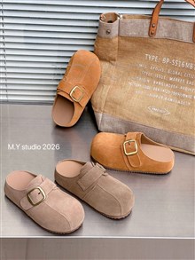 新款厚底磨砂皮包头拖鞋8589