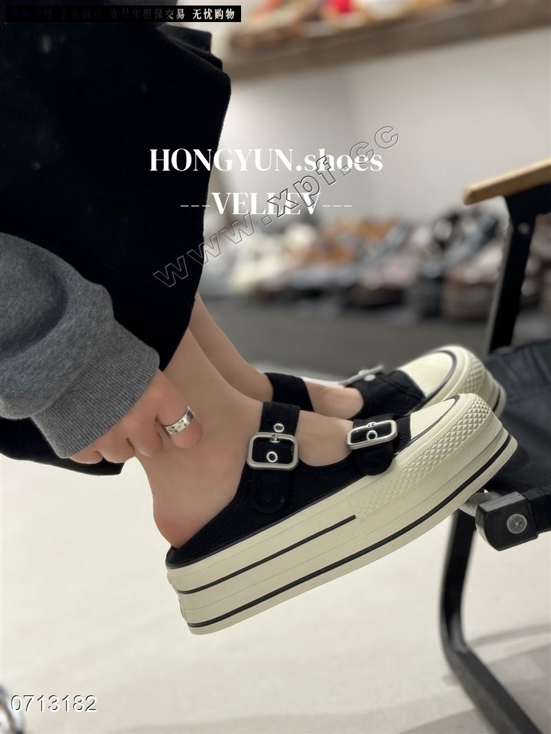 新款百搭厚底浅口玛丽珍女鞋两穿休闲鞋8818-90