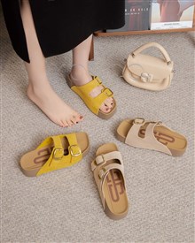 新款磨砂皮皮厚底拖鞋9921