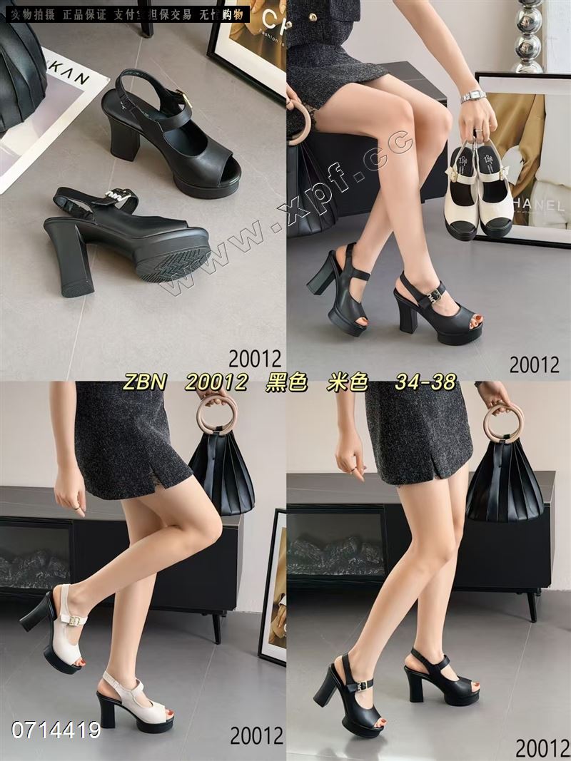 新款头层牛皮粗高跟凉鞋20012