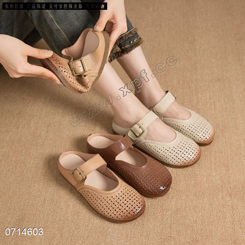 头层牛皮包头半拖鞋20888