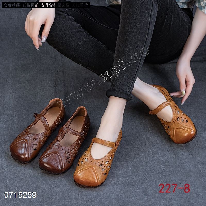 新款头层牛皮软底软面镂空单鞋227-8