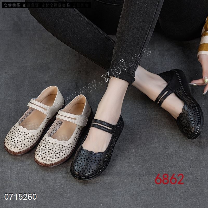 新款头层牛皮镂空软底软面单鞋6862