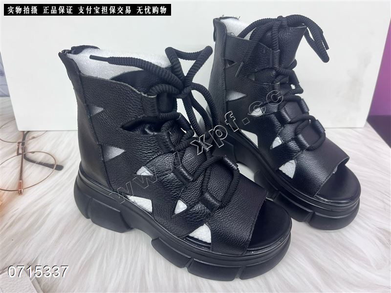 头层牛皮厚底罗马鞋