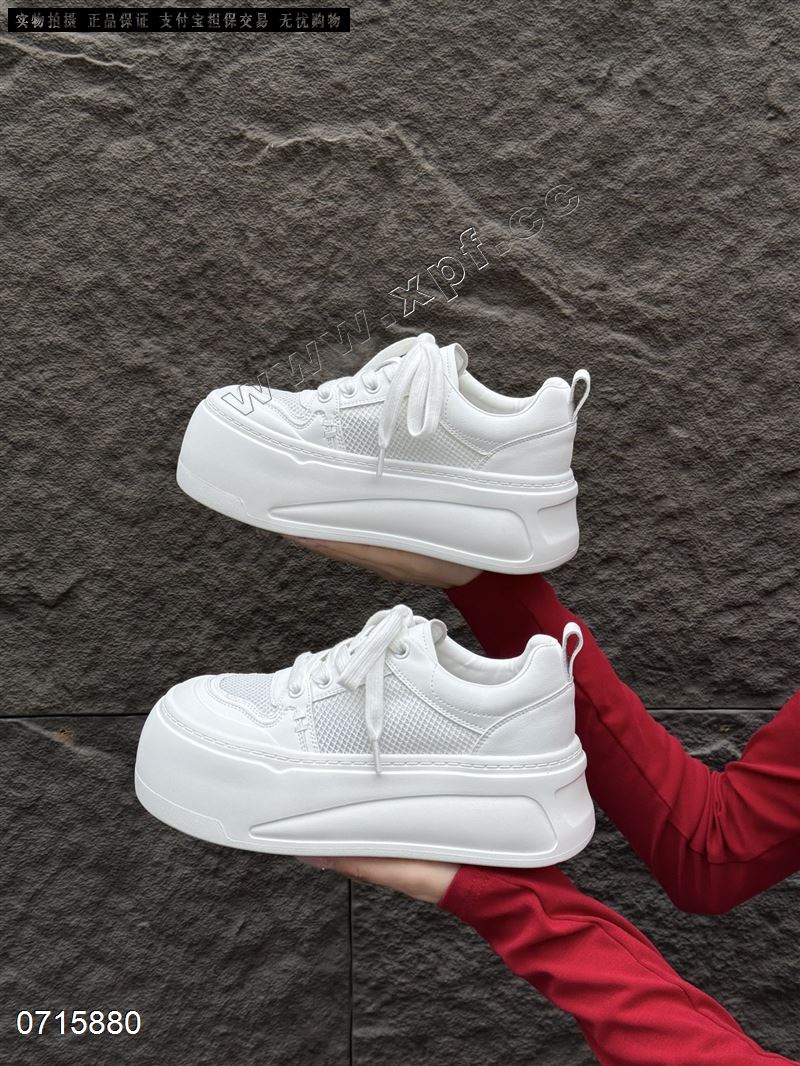 新款网透气夏季百搭真皮厚底6cm小白鞋 257-2