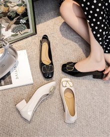 新款法式方头粗跟小单鞋56-35
