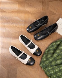 新款法式方头粗跟小单鞋317