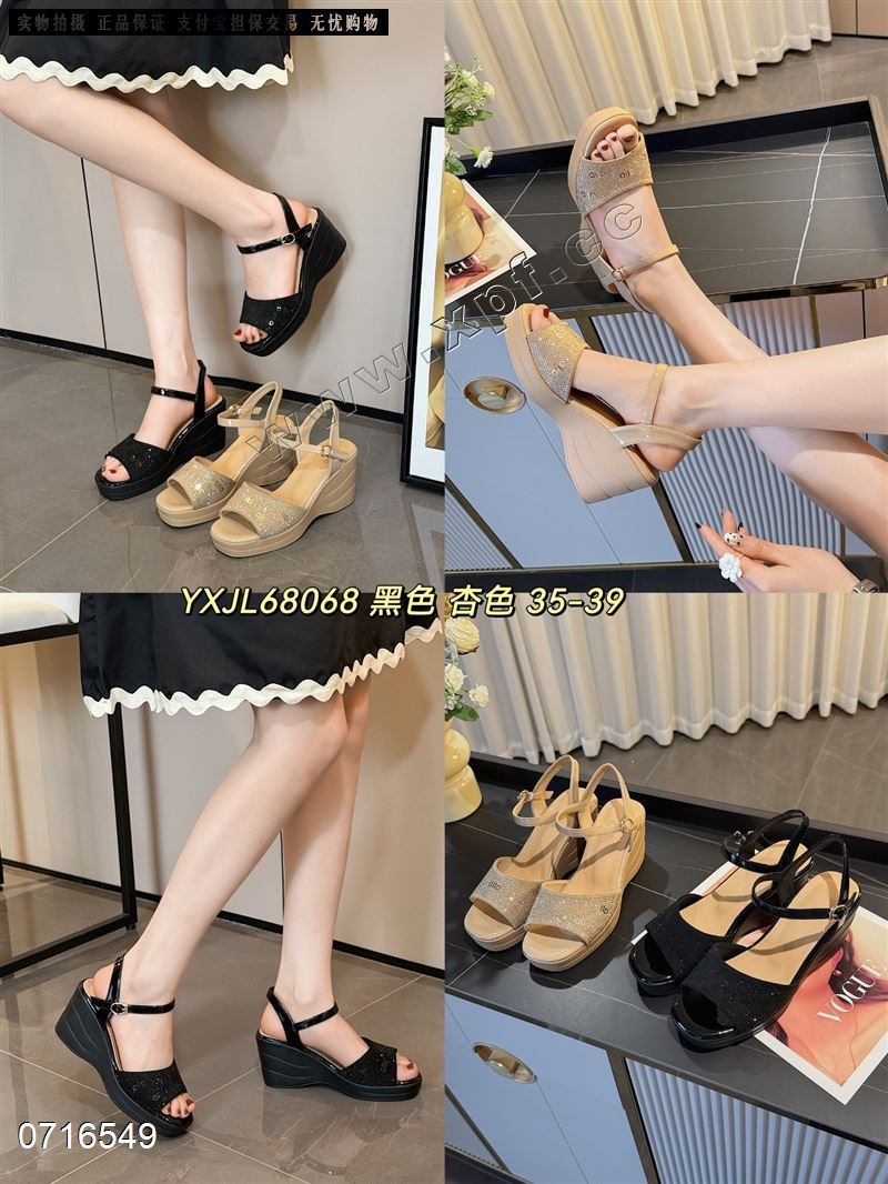 新款坡跟厚底露趾女凉鞋68068