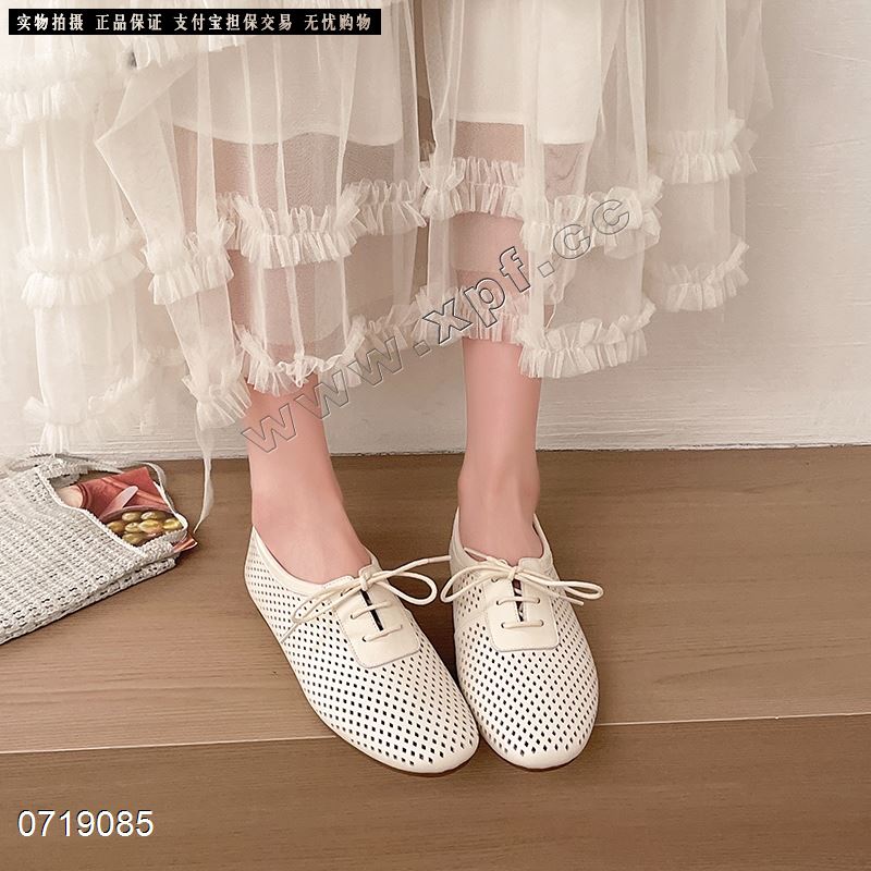 新款头层牛皮头层牛皮软底软面镂空英伦风系带小单鞋26011