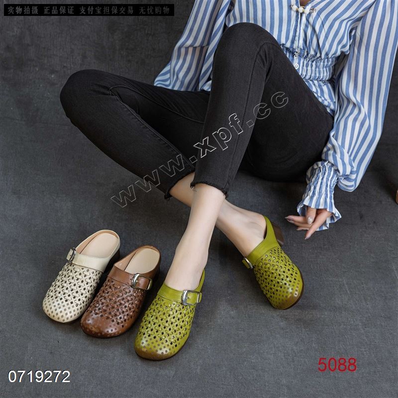 新款头层牛皮包头拖鞋5088