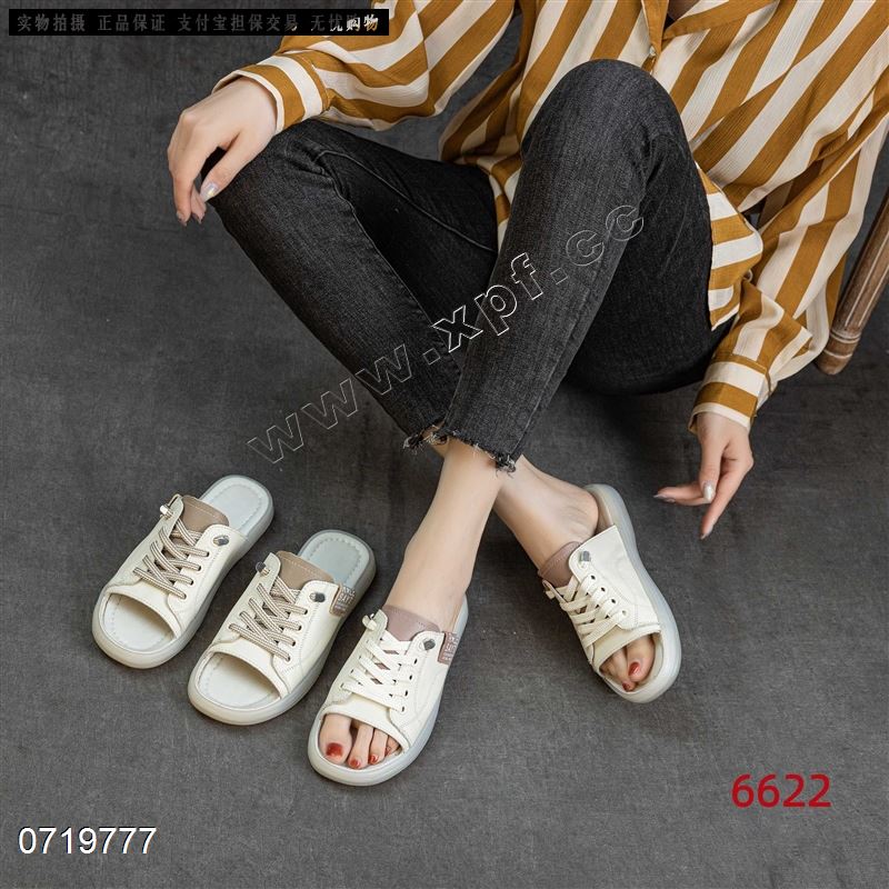 新款头层牛皮牛筋鞋底拖鞋6622