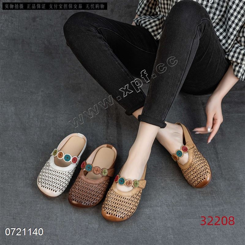 新款头层牛皮包头拖鞋32208