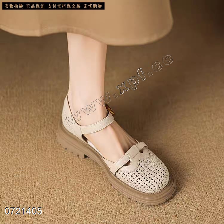 头层牛皮包头中空单鞋