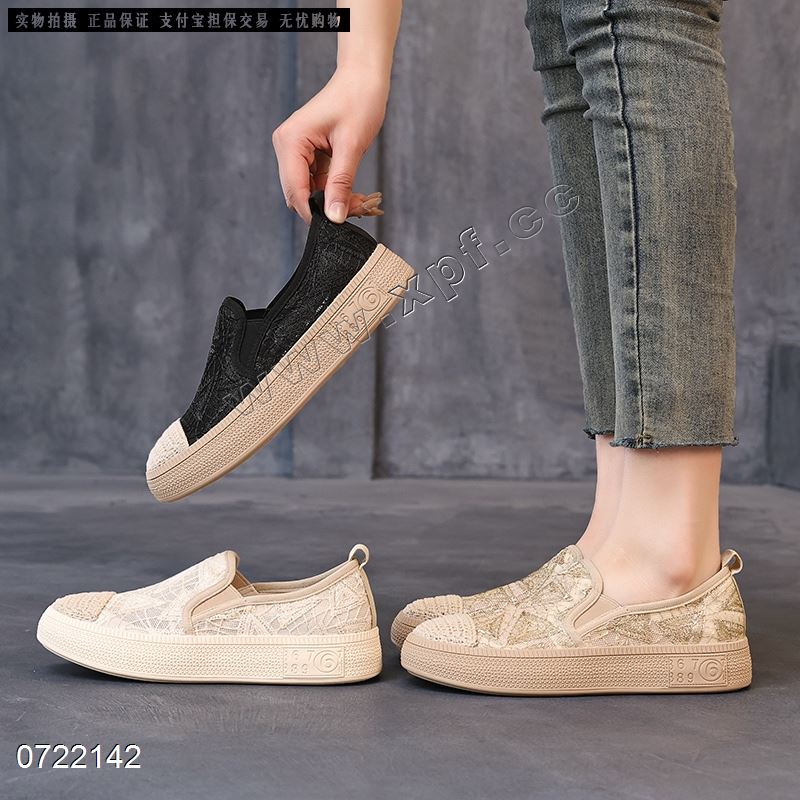 新款蕾丝单鞋休闲女鞋一脚蹬懒人鞋5883