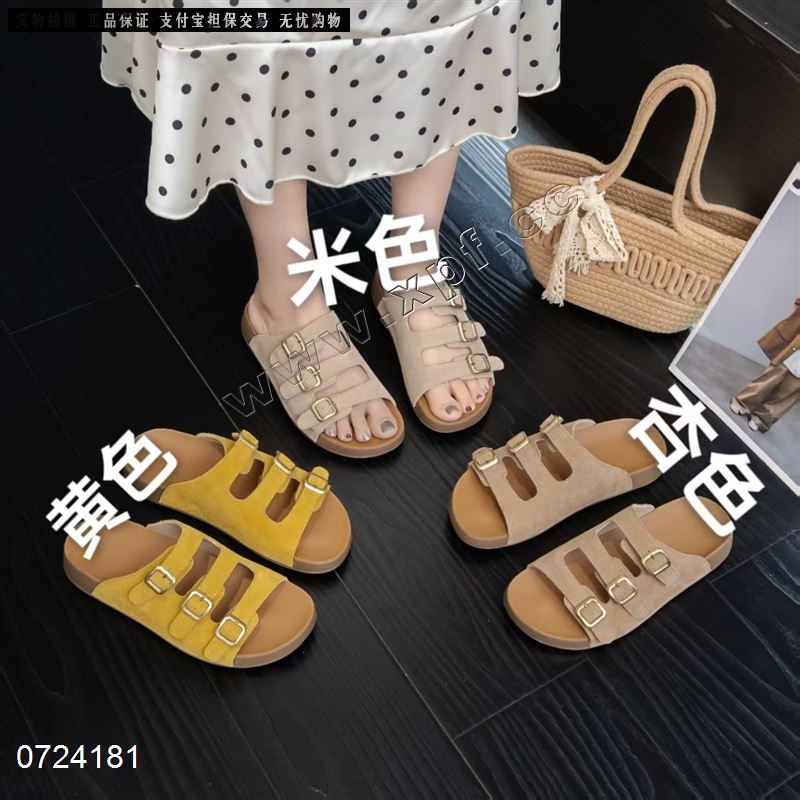 新款磨砂牛皮厚底拖鞋5565