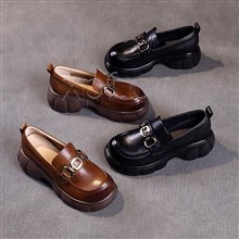 头层牛皮厚底乐福鞋50291  黑色42双 棕色36双