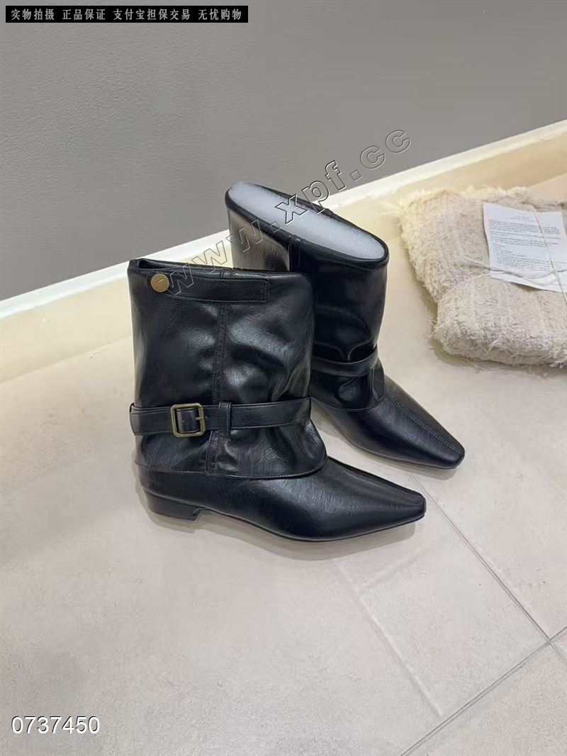 新款韩版皮带扣机车靴女方头低跟百搭复古骑士靴时装靴SA2098-2