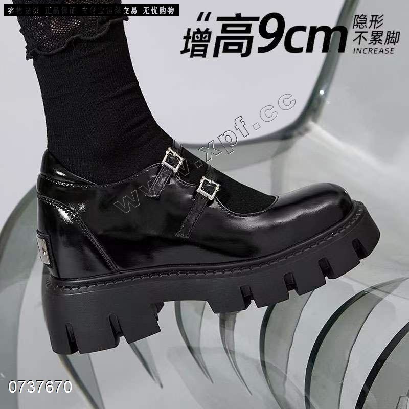 新款学院风复古JK小皮鞋 9CM增高厚底双搭扣休闲黑色玛丽珍女鞋30331