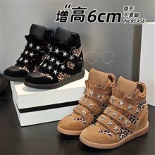 新款牛绒皮复古豹纹高帮鞋休闲户外坡跟短靴782