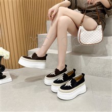 新款6cm厚底新款绒面刺绣高跟圆头松糕跟乐福鞋女休闲潮流一脚蹬单鞋10825