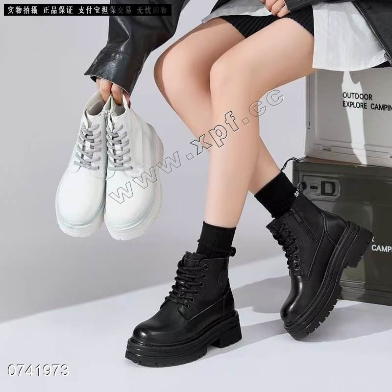 新款牛二层皮英伦风机车工装短靴厚底增高马丁靴3008-28   6cm/8cm可选
