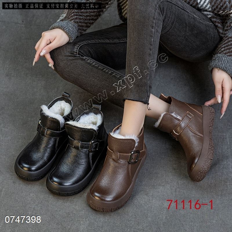 新款头层牛皮羊毛内里短靴71116-1
