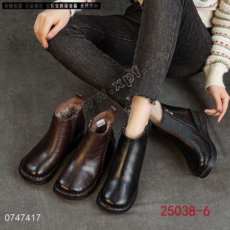 新款头层牛皮短靴25038-6  厚绒内里